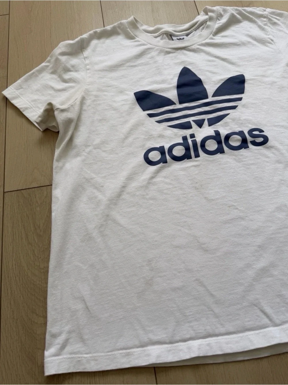 adidas White Tee with Navy Trefoil Logo